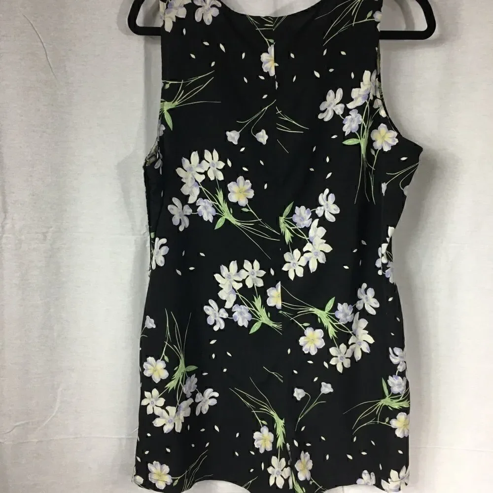 Top shop black white floral size 12 romper button closure on sleeves